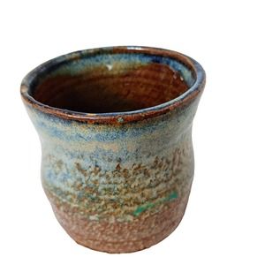 Vintage Art Pottery Office Desk Pencil Holder Tropical Turquise Earthy Glazed